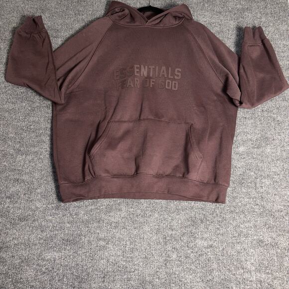 Fear of God ESSENTIALS Men’s Brushed‎ Hoodie L Wood Brown Oversized Fit - Picture 1 of 12